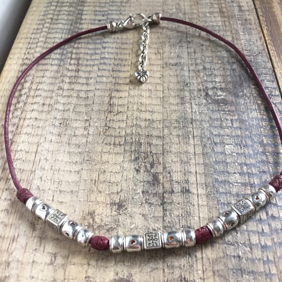 Brighton Jewelry Brighton Leather Cording Silver Beaded Necklace